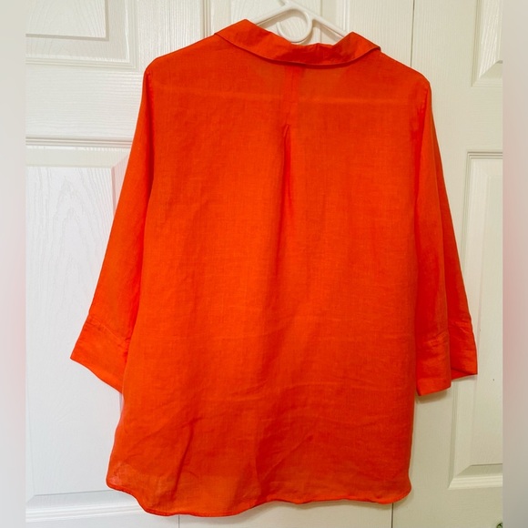 Chico’s No Iron Women’s Size L button down orange Linen - Picture 2 of 10